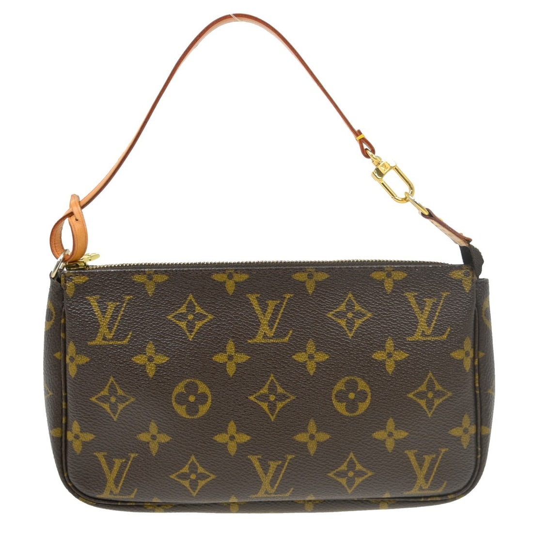 Louis Vuitton M51980 Pochette Accessoires Monogram Canvas Pouch: Louis Vuitton M51980 Pochette Accessoires Monogram Canvas Pouch Vintage Louis Vuitton Pochette Accessoires handbag in brown Monogram canvas and leather. This small zip-top pouch features a top handle 