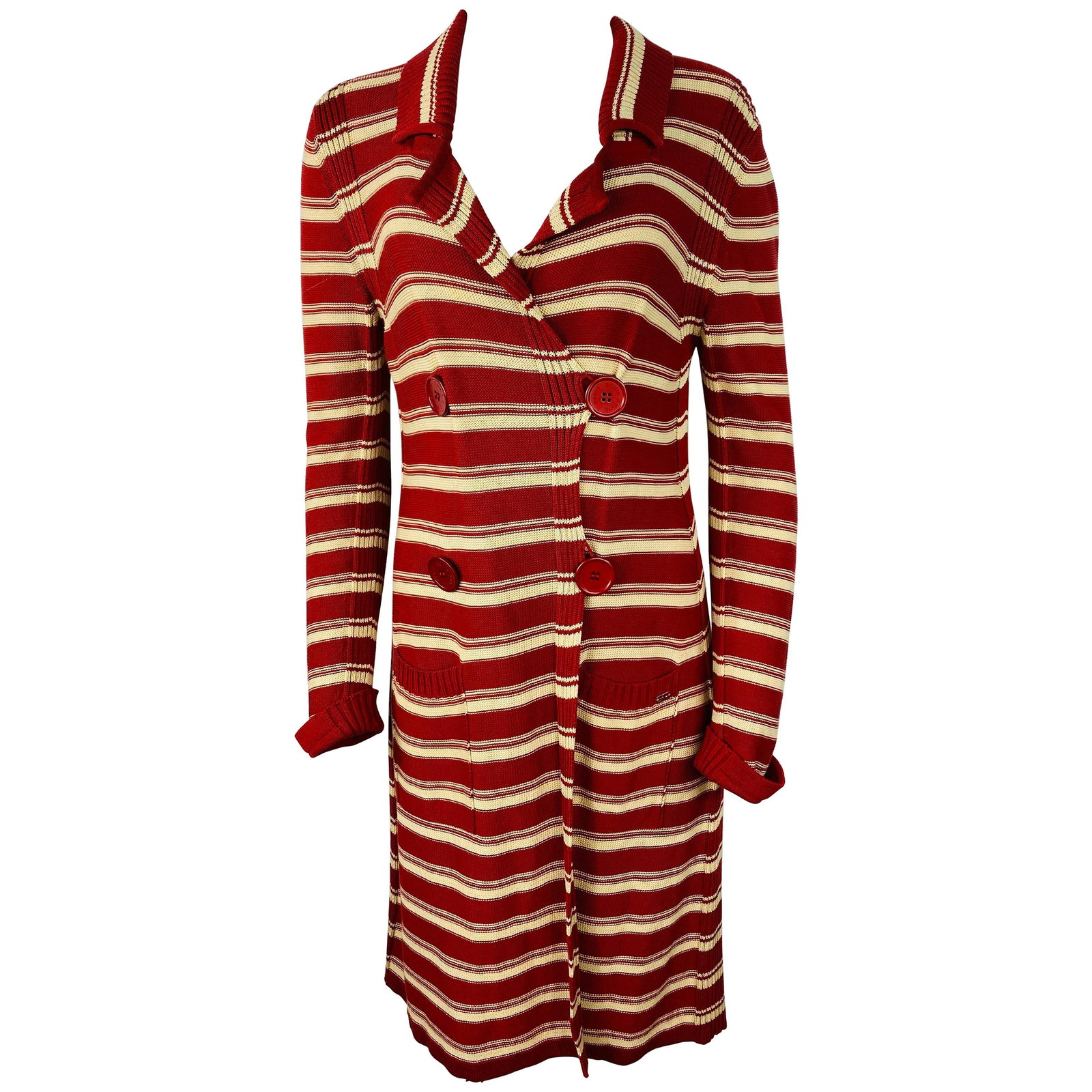 Sonia Rykiel striped cotton cardigan sweater red white size 42 (1 of 8)