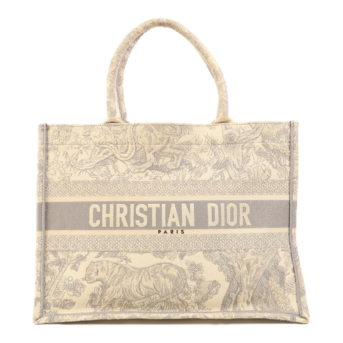 Dior CD Book Tote Gray Canvas Women's Handbag: Dior CD Book Tote Gray Canvas Women's Handbag Christian Dior Book Tote handbag in gray canvas. This women's tote is made in France and comes with no accessories. Condition is rated B with reasonable w