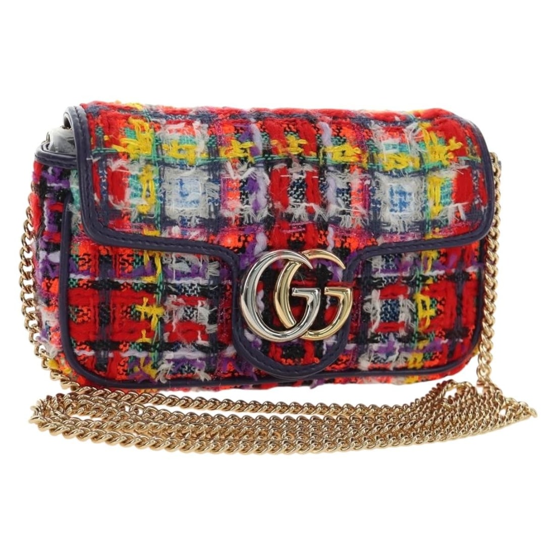 Gucci 476433 GG Marmont tweed shoulder bag multicolor gold: Gucci 476433 GG Marmont tweed shoulder bag multicolor gold Authentic Gucci GG Marmont chain shoulder bag in multicolor tweed with gold-tone accents. This women's shoulder bag includes a dust bag and i