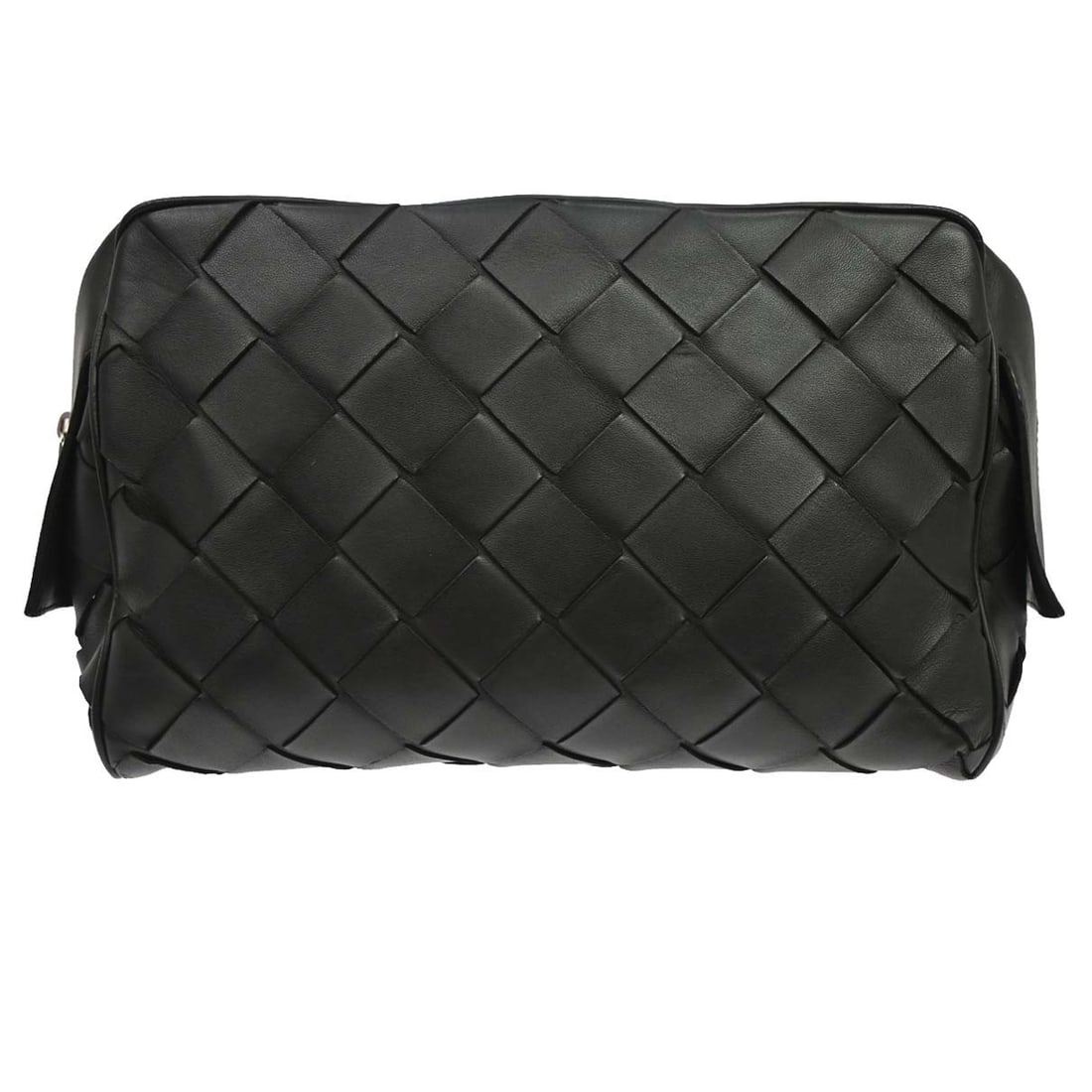 Bottega Veneta Pouch Clutch Black Lambskin Intrecciato Leather Bag: Bottega Veneta Pouch Clutch Black Lambskin Intrecciato Leather Bag Bottega Veneta clutch bag in black lambskin leather with the brand's Intrecciato design. This small zip-top pouch style features a bl