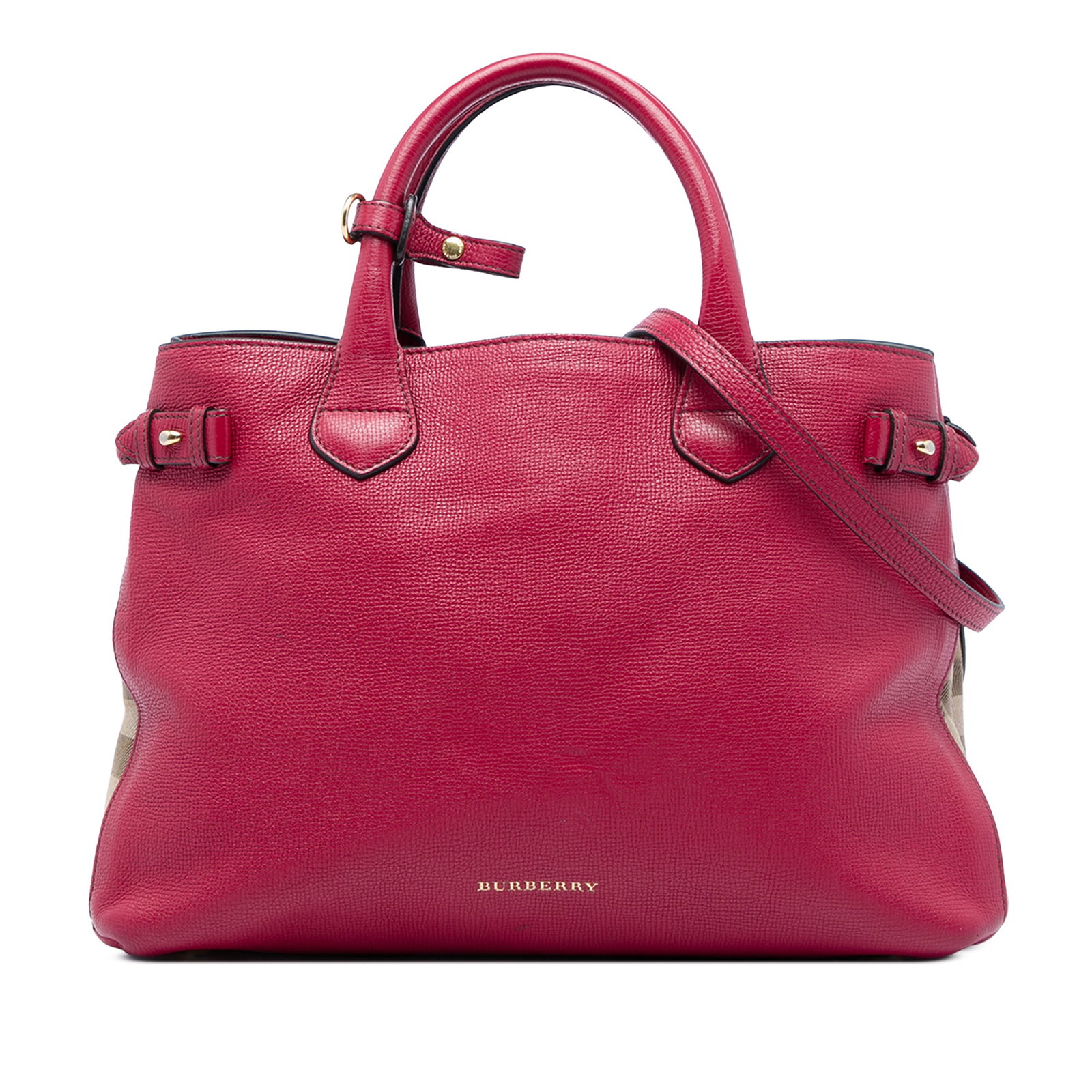 Burberry Banner Medium Satchel Red Leather House Check Canvas (1 of 6)