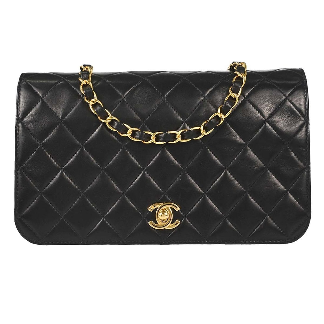 CHANEL Small Full Flap Shoulder Bag Black Lambskin Turnlock: CHANEL Small Full Flap Shoulder Bag Black Lambskin Turnlock Chanel Turnlock Small Full Flap shoulder bag in black lambskin with matelasse quilting and a leather-lined interior. This women's shoulder b