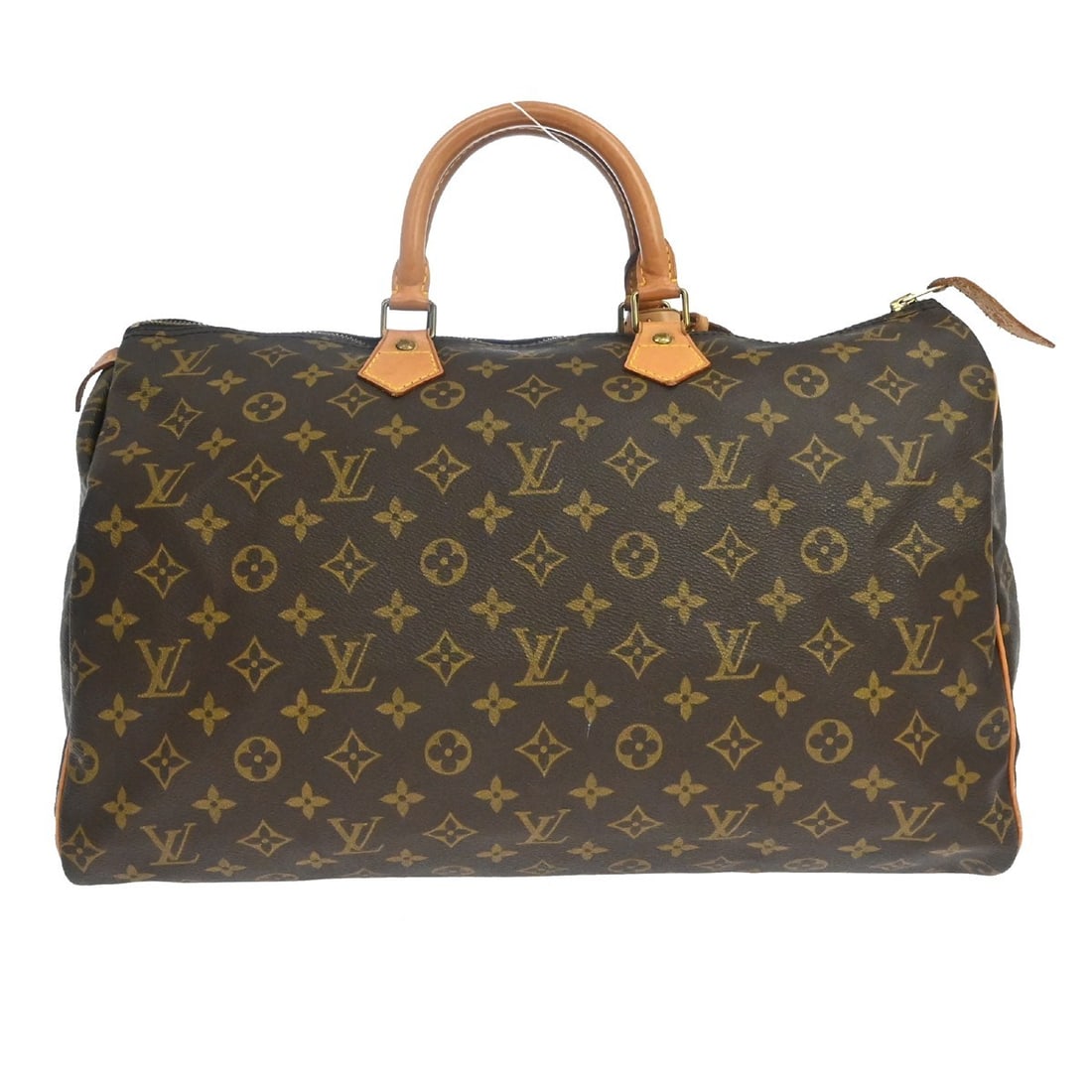 Louis Vuitton Speedy 40 Monogram Duffle Handbag M41522: Louis Vuitton Speedy 40 Monogram Duffle Handbag M41522 Vintage Louis Vuitton Speedy 40 duffle handbag in brown monogram canvas with leather trim and double handles. This zip-top handbag features one i