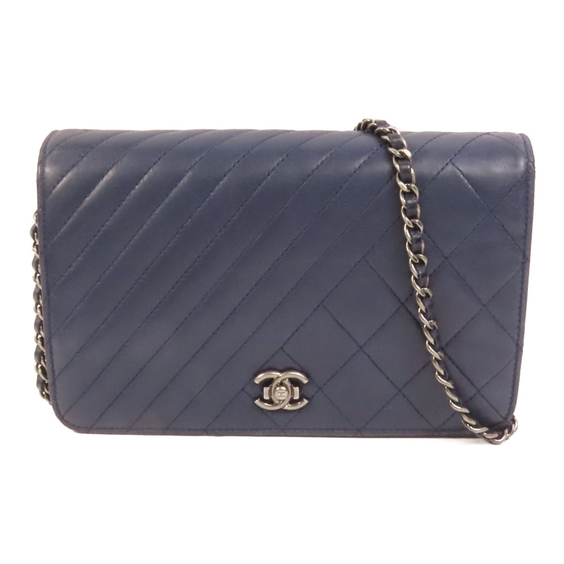 CHANEL CC WOC Shoulder Bag Blue Lambskin SHW: CHANEL CC WOC Shoulder Bag Blue Lambskin SHW CHANEL Wallet on Chain shoulder bag in blue lambskin leather with CC SHW styling. This women's bag features a hook button closure, multiple interior compar