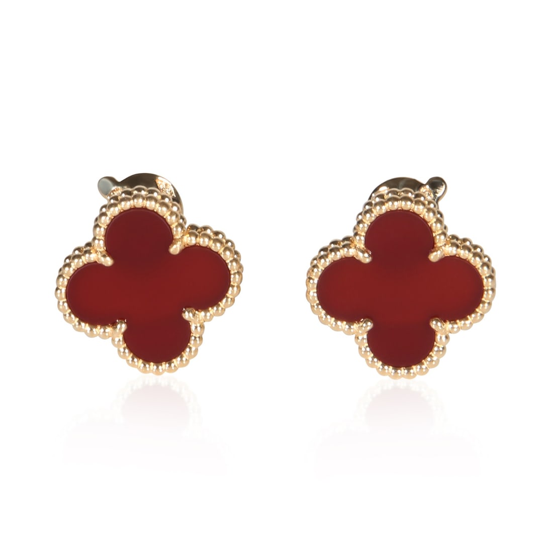Van Cleef Arpels Vintage Alhambra Carnelian 18k Gold Earrings: Van Cleef Arpels Vintage Alhambra Carnelian 18k Gold Earrings Pre-owned Van Cleef & Arpels Vintage Alhambra earrings featuring carnelian set in 18k yellow gold. Includes the original box/packaging and