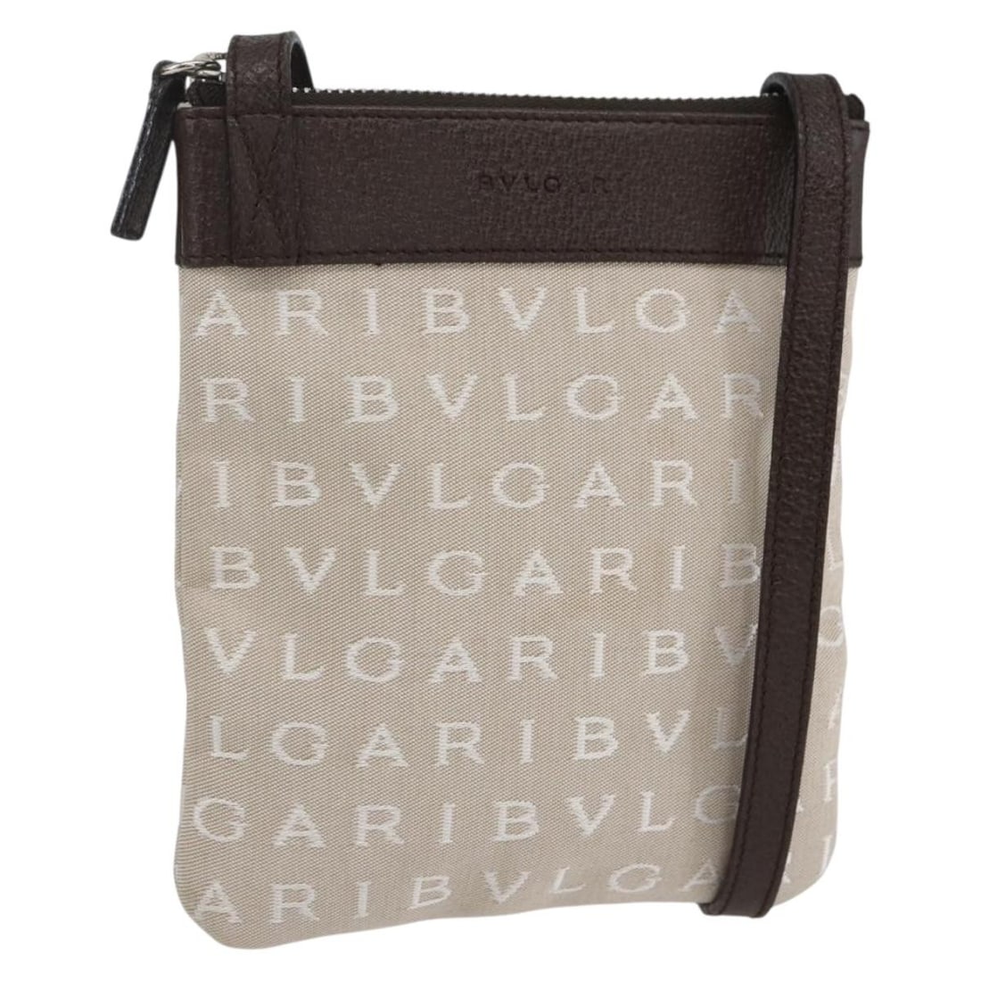 BVLGARI Logo Mania Beige Silver Canvas Shoulder Bag Authentic (1 of 18)