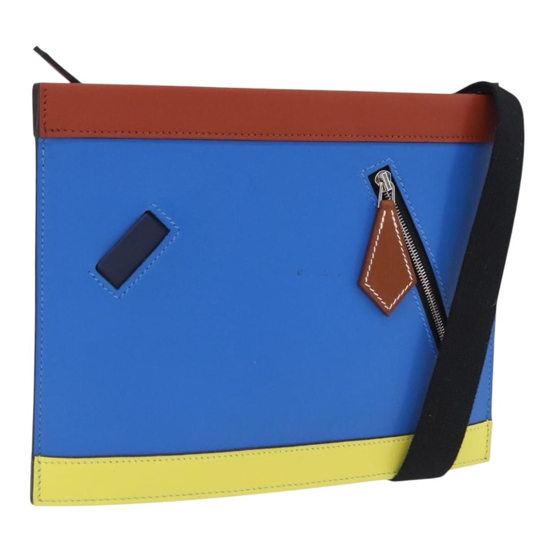 Hermes Zip Angor leather clutch purse blue silver tone (1 of 18)
