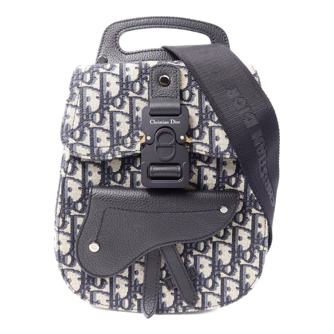 Dior CD Blue Canvas Calfskin Shoulder Bag SHW: Dior CD Blue Canvas Calfskin Shoulder Bag SHW Christian Dior shoulder bag crafted from canvas and calfskin leather in blue. This men's bag features a flap design with card storage on the outside and a