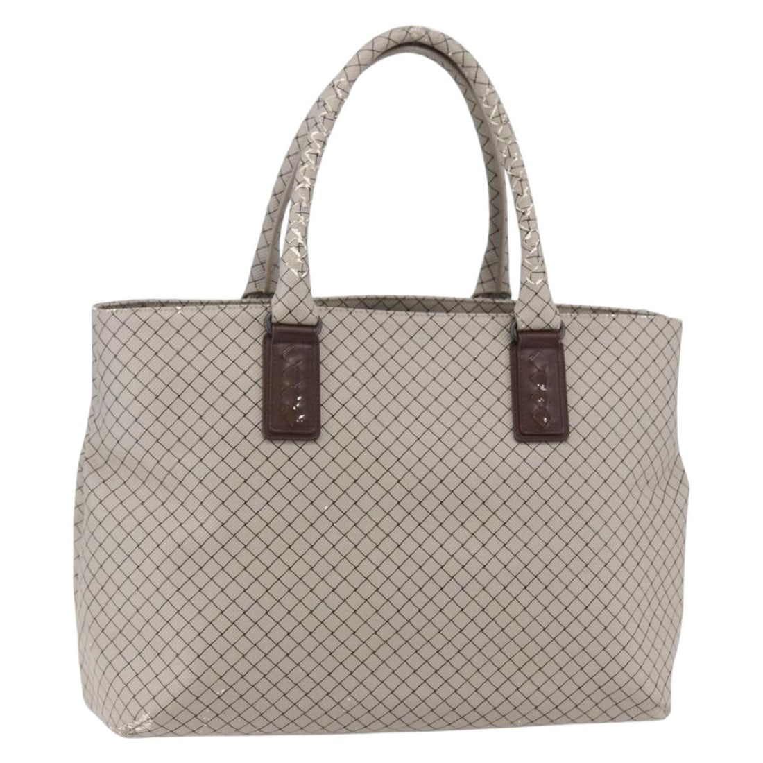 Bottega Veneta Intrecciato Gray PVC Leather Tote Bag Italy: Bottega Veneta Intrecciato Gray PVC Leather Tote Bag Italy Bottega Veneta Intrecciato pattern tote bag in gray PVC leather. Made in Italy, this women's tote is offered as the bag only, without the ori