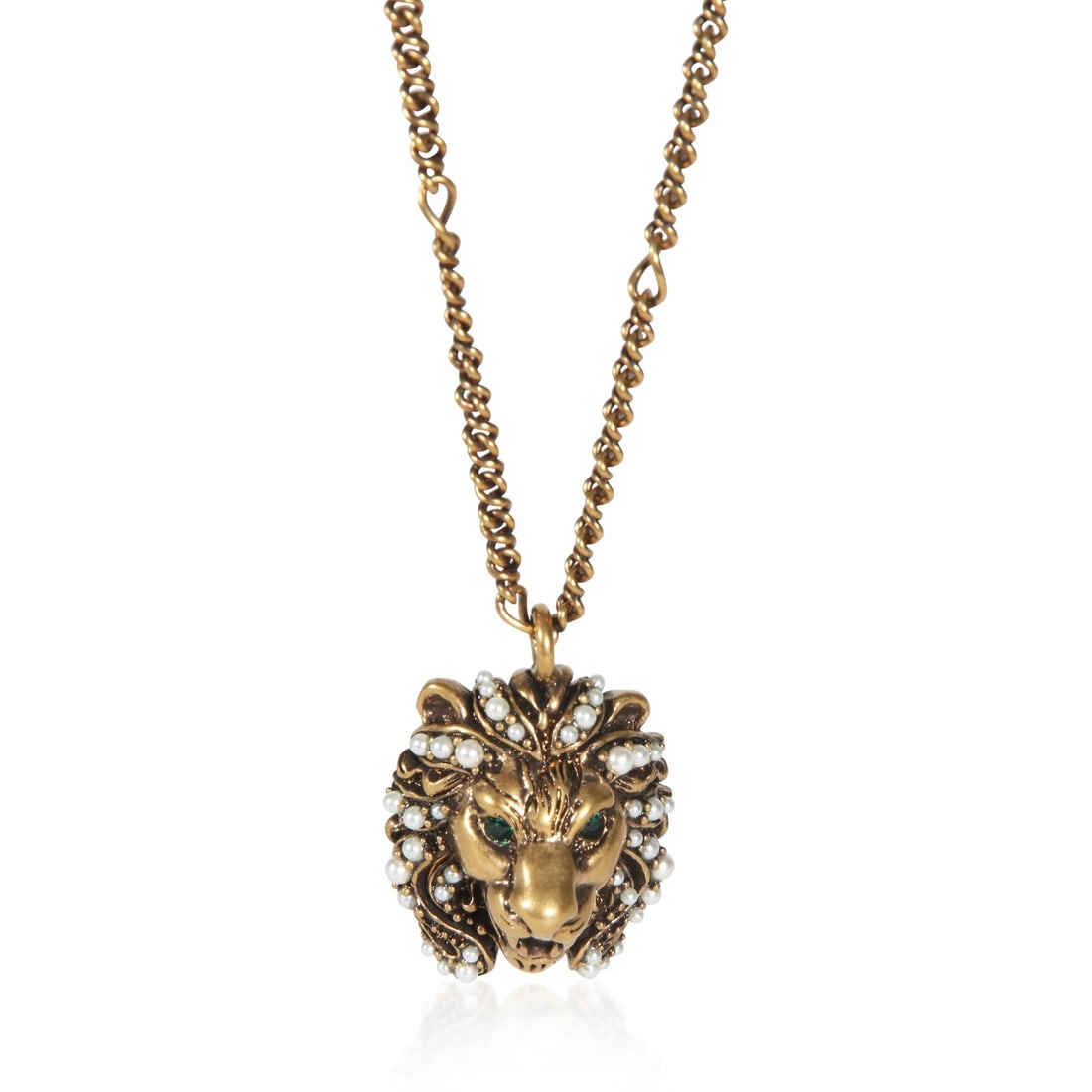Gucci Lion Head Gold Plated Unisex Pendant with Box Pouch: Gucci Lion Head Gold Plated Unisex Pendant with Box Pouch Pre-owned Gucci Lion Head pendant in a gold-plated finish. This unisex piece comes from the Lion Head collection and includes the original box