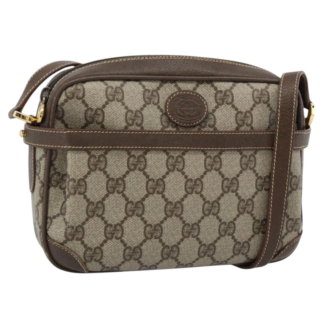 Gucci 007 084 0092 GG Supreme PVC Leather Shoulder Bag Beige Gold: Gucci 007 084 0092 GG Supreme PVC Leather Shoulder Bag Beige Gold A Gucci GG Supreme shoulder bag in beige and gold, made from PVC leather and GG canvas. It features a shoulder strap with an approxima