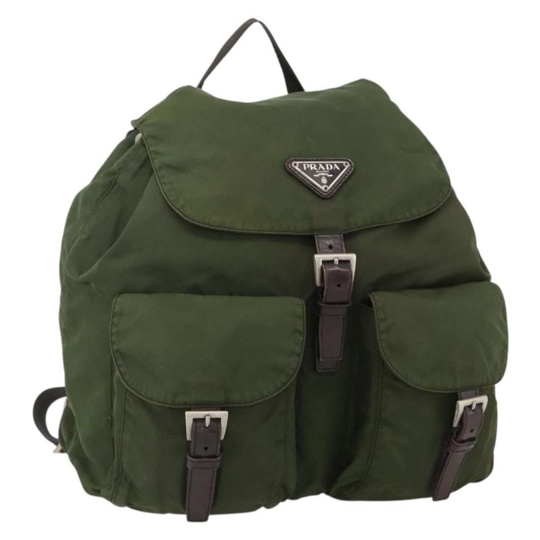 Prada Nylon Backpack Green Silver Made in Italy: Prada Nylon Backpack Green Silver Made in Italy Authentic Prada backpack in green nylon with silver-tone accents, made in Italy. This women's backpack is offered without the original box or dust bag; 