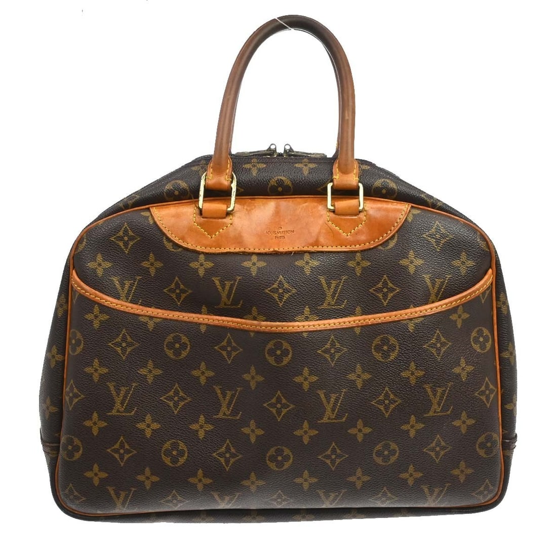 Louis Vuitton Deauville Monogram Canvas Vanity Handbag M47270: Louis Vuitton Deauville Monogram Canvas Vanity Handbag M47270 Vintage Louis Vuitton Deauville Bowling Vanity handbag in brown Monogram canvas and leather with double handles, zip closure, and multiple