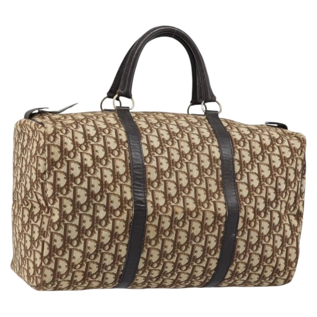 Christian Dior Boston Bag in Brown Gold Trotter Canvas: Christian Dior Boston Bag in Brown Gold Trotter Canvas Christian Dior Boston bag in Trotter canvas with a brown and gold exterior. Made in France, this women's bag measures approximately 40 cm wide, 2