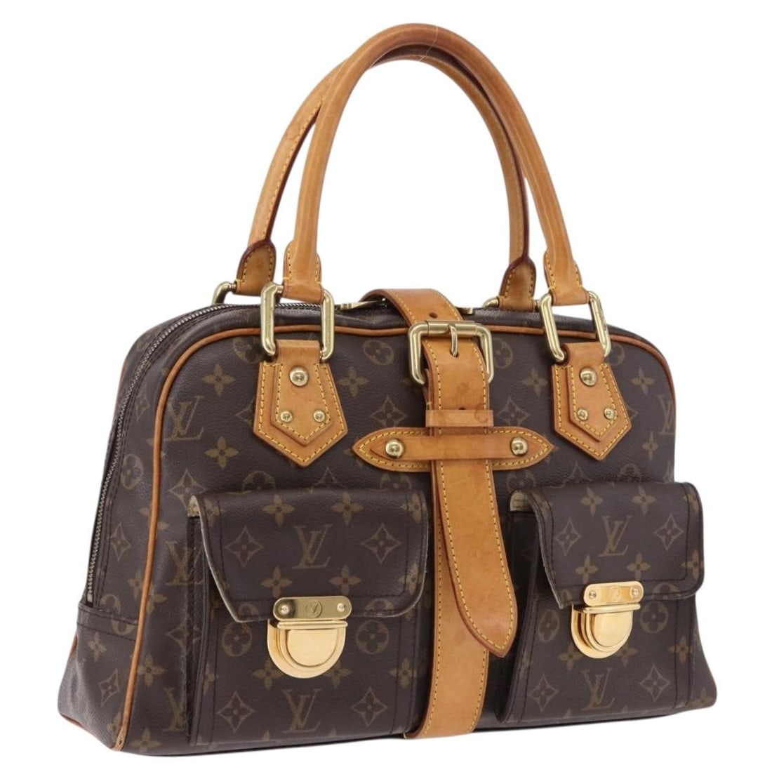 Louis Vuitton M40025 Manhattan GM Monogram Canvas Handbag: Louis Vuitton M40025 Manhattan GM Monogram Canvas Handbag Louis Vuitton Monogram Manhattan GM handbag in Monogram Canvas, made in France. This women's handbag is a heavily used piece with visible wear