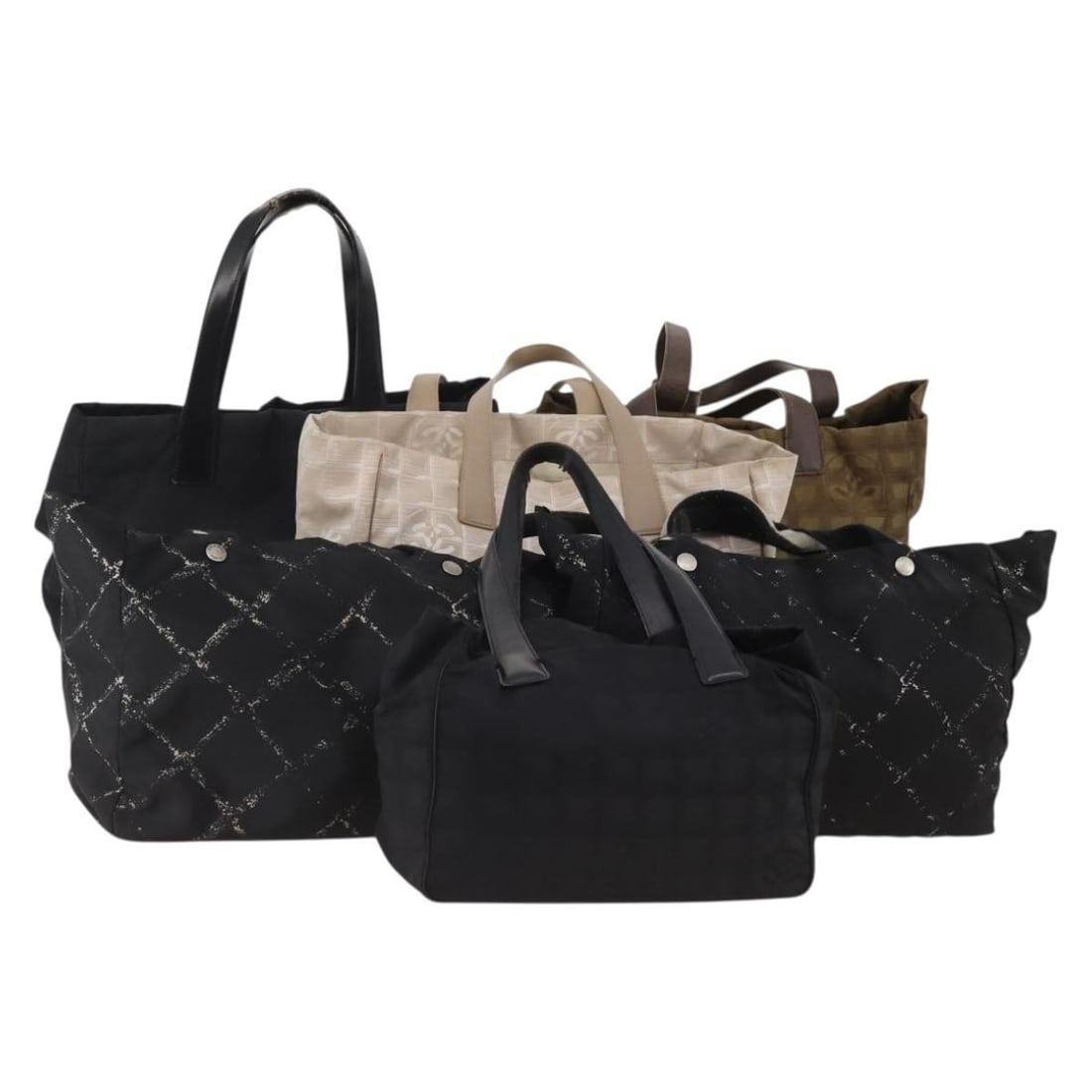 Set of 6 Chanel New Travel Line Canvas Tote Bags CC Black Brown Pink: Set of 6 Chanel New Travel Line Canvas Tote Bags CC Black Brown Pink CHANEL New Travel Line tote bag set in canvas with a black, brown, and pink color combination. This women's tote bag is offered as 