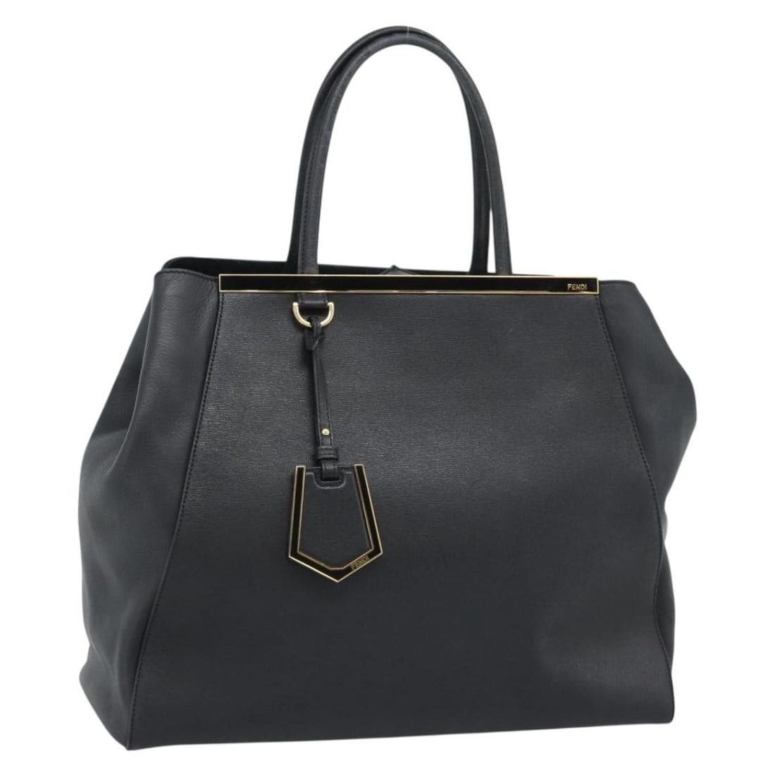 Fendi 2Jours Black Leather Womens Tote Handbag Gold Tone: Fendi 2Jours Black Leather Womens Tote Handbag Gold Tone Fendi 2Jours tote bag in black leather with gold-tone accents. Made in Italy, this women's tote shows heavy use with visible wear throughout, i