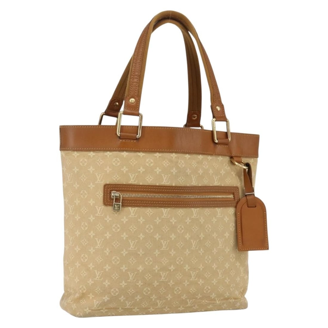 Louis Vuitton Lucille GM Monogram Mini Canvas Tote Beige M92683 with Name Tag: Louis Vuitton Lucille GM Monogram Mini Canvas Tote Beige M92683 with Name Tag This Louis Vuitton Monogram Mini Lucille GM Tote Bag in beige features the iconic Monogram Mini Canvas exterior. Designed 