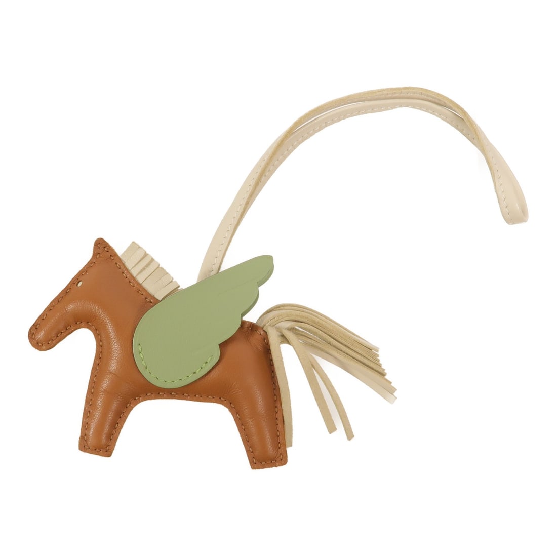 Hermes Rodeo Pegase PM Leather Charm Gold Vert Criquet Nata: Hermes Rodeo Pegase PM Leather Charm Gold Vert Criquet Nata Hermes Rodeo Pegase PM charm in Agneau Milo, Veau Swift, and lambskin/calfskin leather with Gold, Vert Criquet, and Nata color details. The 