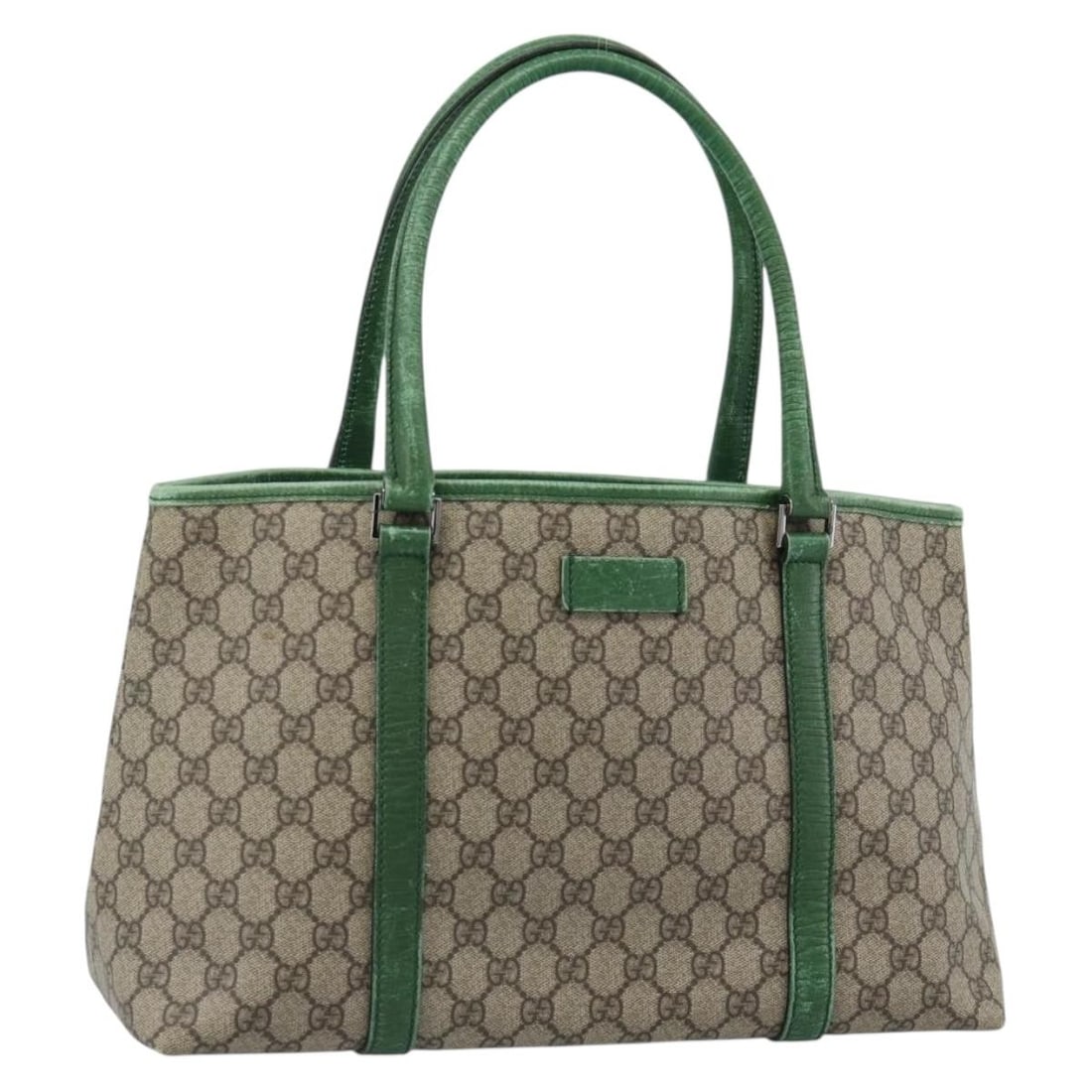 Gucci 114595 GG Supreme PVC Leather Tote Beige Silver: Gucci 114595 GG Supreme PVC Leather Tote Beige Silver GUCCI GG Supreme tote bag in beige and silver, made in Italy from PVC leather and GG canvas. This women's tote bag features a structured open desi