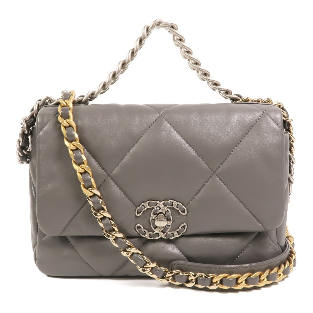 CHANEL AS1160 C19 Small 2Way Shoulder Bag Gray Lambskin (1 of 15)