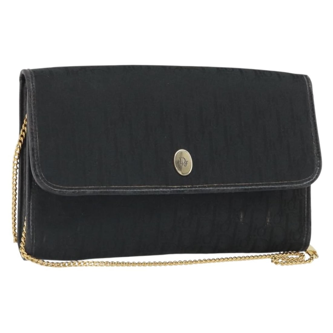 Black and Gold Trotter Canvas Chain Shoulder Bag by Christian Dior: Black and Gold Trotter Canvas Chain Shoulder Bag by Christian Dior This is a Christian Dior Trotter Canvas chain shoulder bag featuring a black and gold color scheme. The bag is constructed from signa