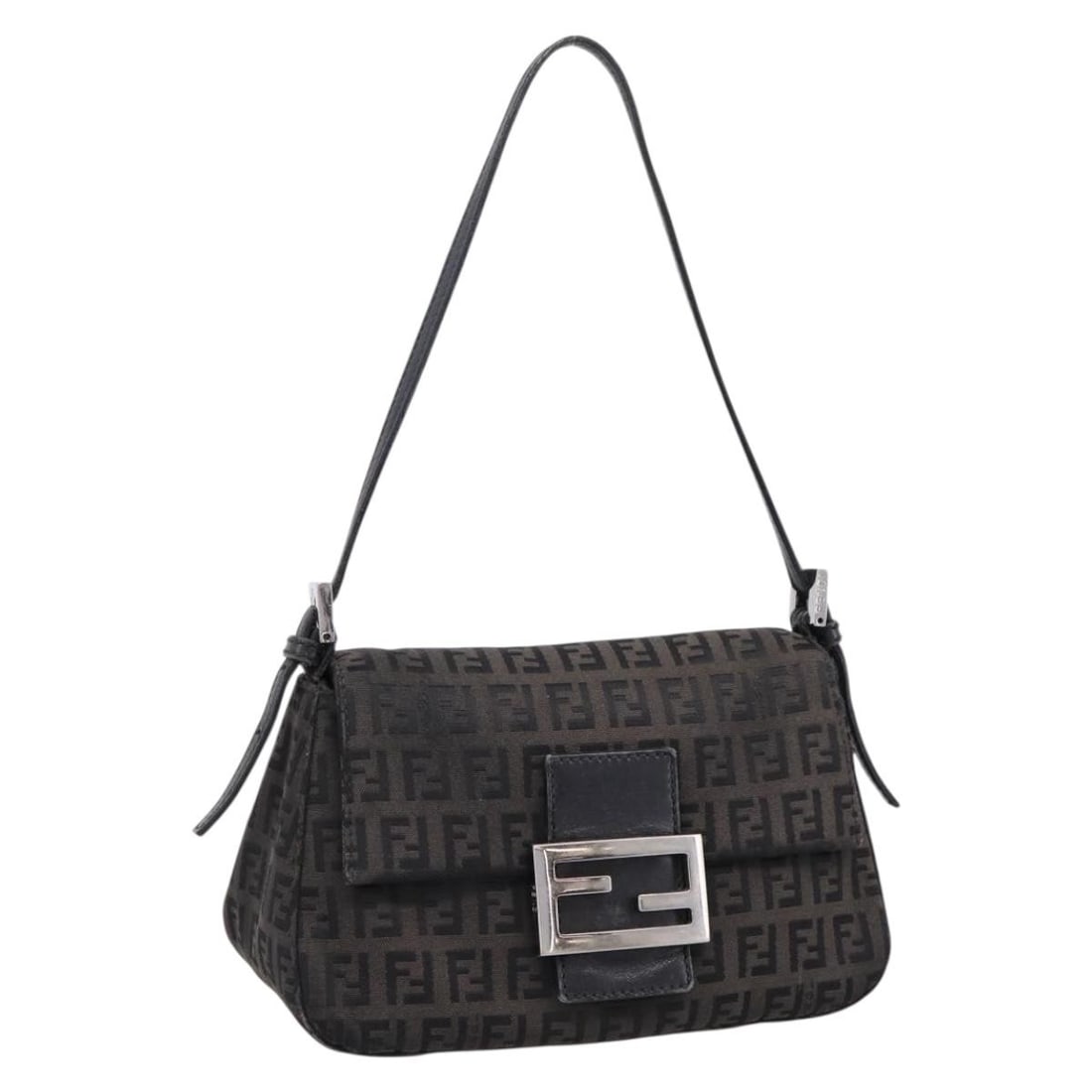 FENDI 8BR180 Mamma Baguette Shoulder Bag Zucchino Canvas Black Silver: FENDI 8BR180 Mamma Baguette Shoulder Bag Zucchino Canvas Black Silver Authentic FENDI Zucchino Canvas Mamma Baguette shoulder bag in black and silver. This women's bag is made in Italy and features th