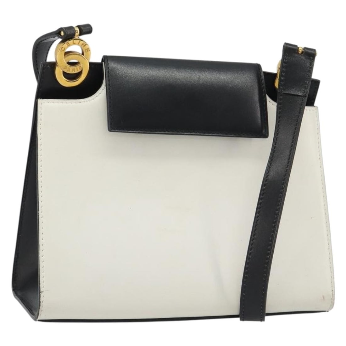 CELINE Leather Shoulder Bag White and Gold France: CELINE Leather Shoulder Bag White and Gold France Authentic CELINE Circle shoulder bag in white and gold leather. This women's shoulder bag is made in France and shows heavy signs of use, including lo