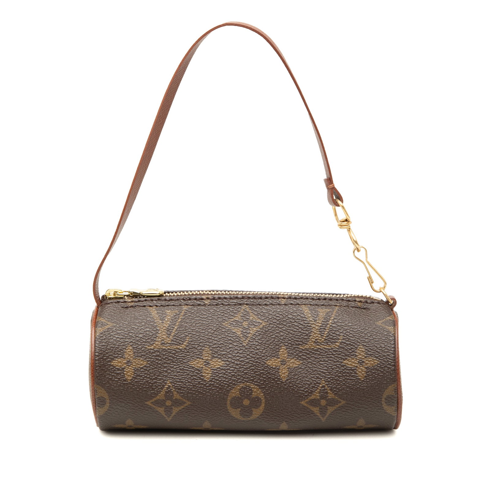 Louis Vuitton Papillon Pochette Monogram Canvas Shoulder Bag: Louis Vuitton Papillon Pochette Monogram Canvas Shoulder Bag Louis Vuitton Monogram Papillon Pochette in brown monogram canvas with leather trim. This pochette features a flat leather strap and a top 