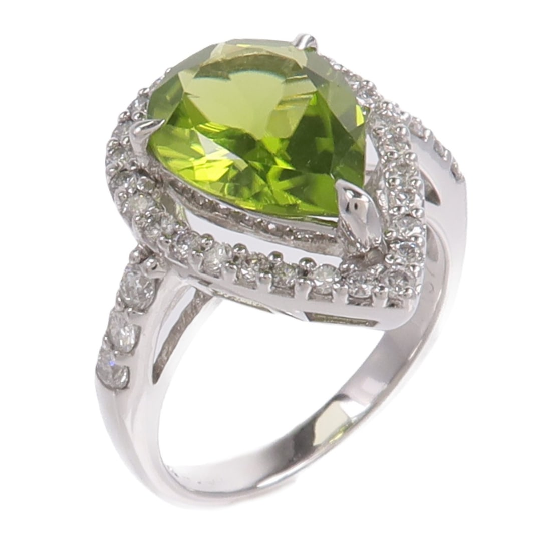 18K White Gold Peridot Diamond Ring Size 6.25 (1 of 8)