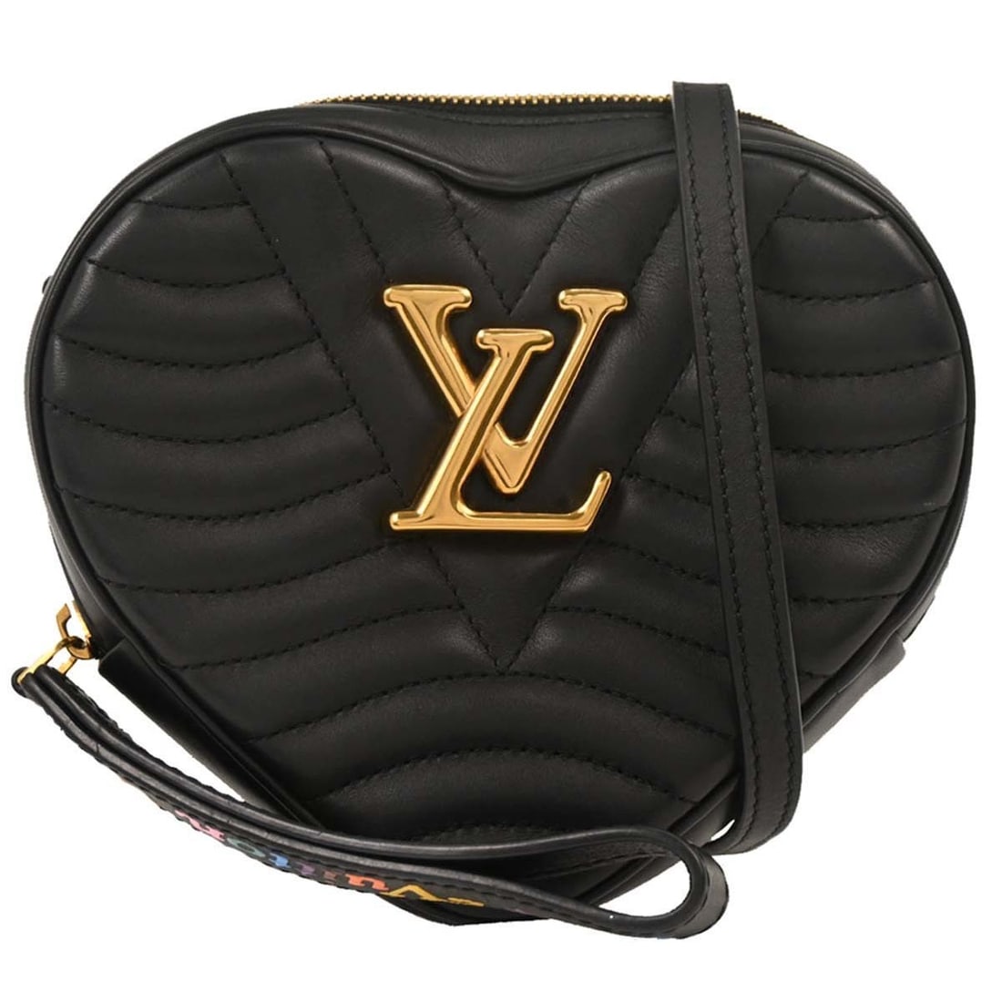 Louis Vuitton M52796 Noir leather heart shoulder clutch bag: Louis Vuitton M52796 Noir leather heart shoulder clutch bag Vintage Louis Vuitton Wave Heart clutch shoulder bag in black leather. This small women's bag features logo accents, an interior card pocket
