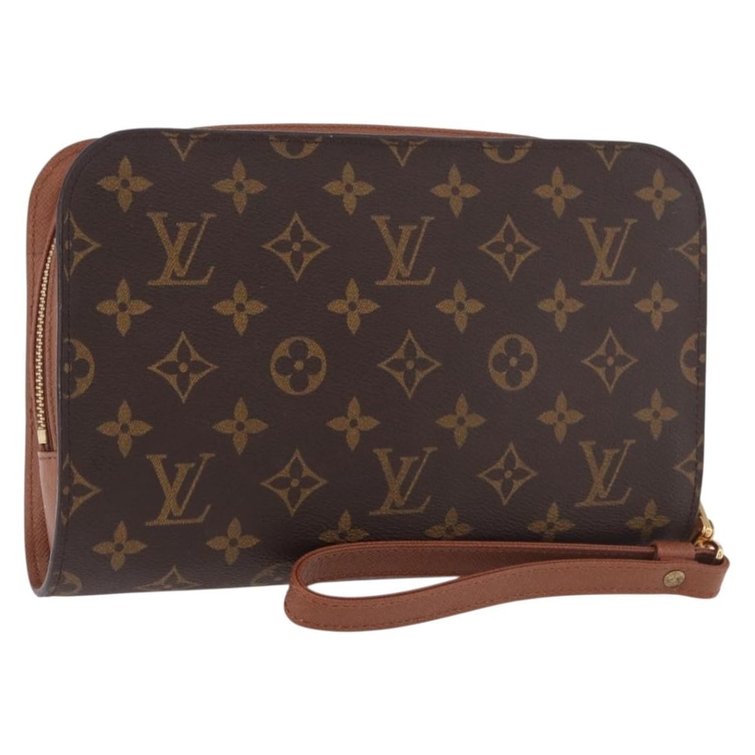 Louis Vuitton Orsay Monogram Canvas Clutch M51790 France: Louis Vuitton Orsay Monogram Canvas Clutch M51790 France Louis Vuitton Monogram Orsay clutch bag in monogram canvas, made in France. This women's clutch shows noticeable signs of use, including rubbin