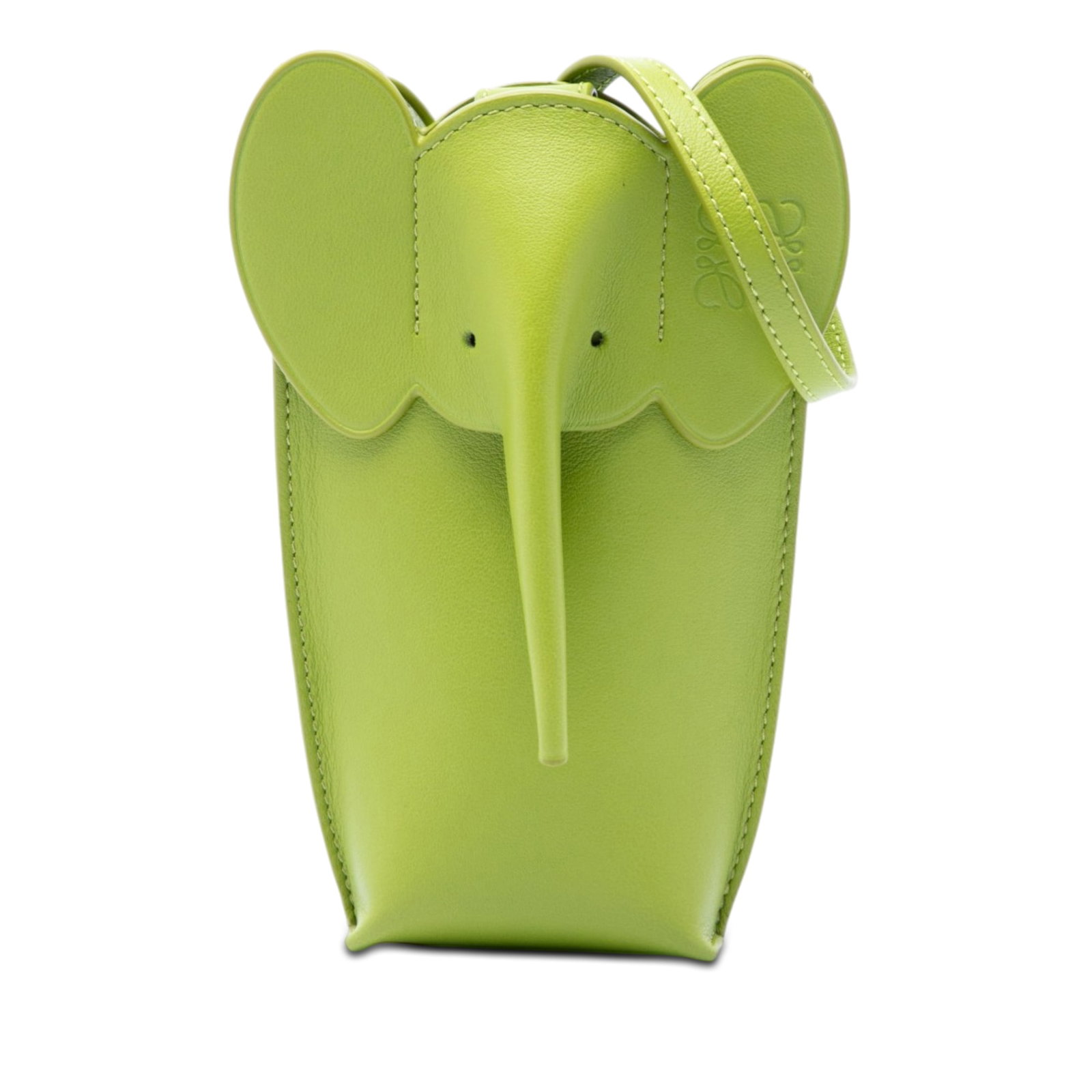 LOEWE Elephant Pocket Leather Crossbody Bag Green: LOEWE Elephant Pocket Leather Crossbody Bag Green LOEWE Elephant Pocket crossbody bag crafted in green leather with a flat shoulder strap, an exterior back slip pocket, and an open top with magnetic c