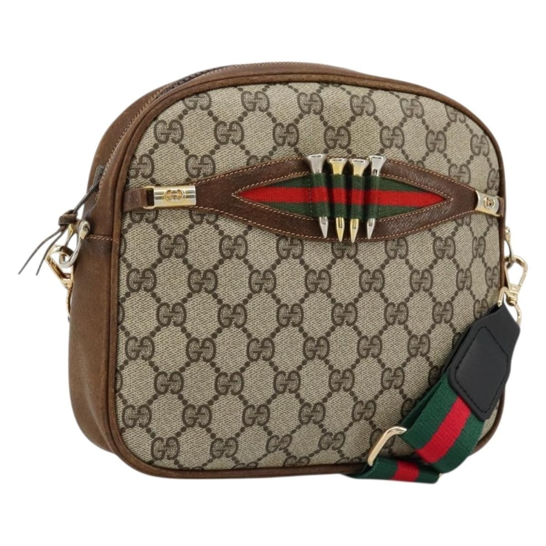 Gucci Sherry Line GG Supreme PVC Shoulder Bag Beige Red Gold: Gucci Sherry Line GG Supreme PVC Shoulder Bag Beige Red Gold Authentic Gucci GG Supreme Web Sherry Line shoulder bag in beige, gold, and red PVC leather with GG canvas. This women's shoulder bag is ma