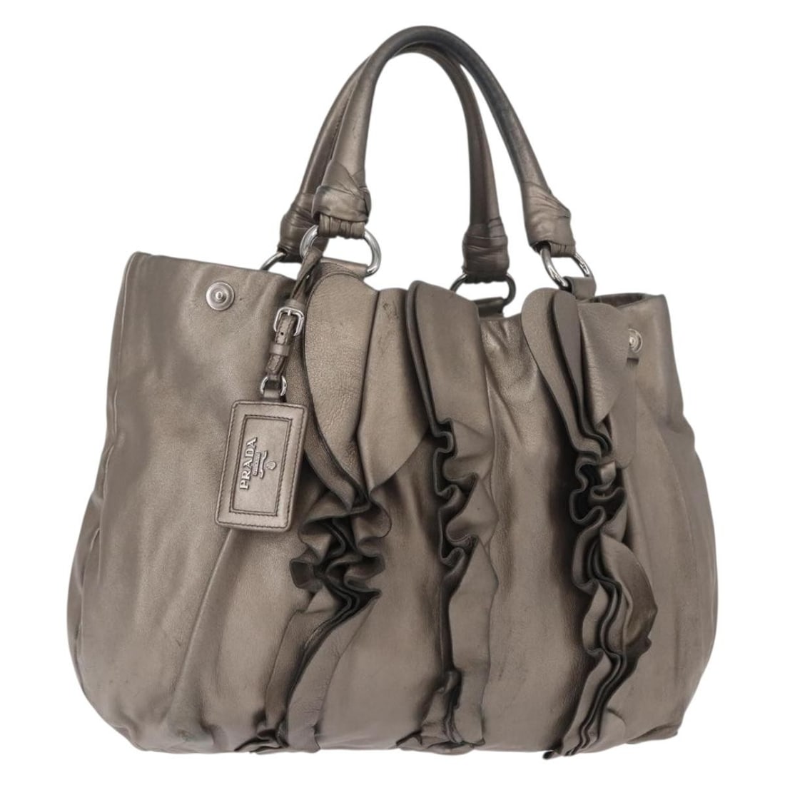 PRADA Silver Leather Shoulder Bag Auth 147780 Made in Italy: PRADA Silver Leather Shoulder Bag Auth 147780 Made in Italy This PRADA shoulder bag combines elegance and functionality with its luxurious silver leather exterior. Crafted in Italy, this bag features 