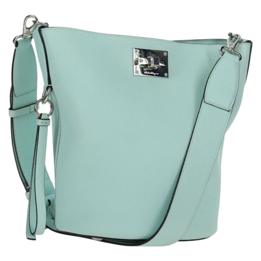 Salvatore Ferragamo Gancini Leather Shoulder Bag Silver Peppermint Italy (1 of 18)