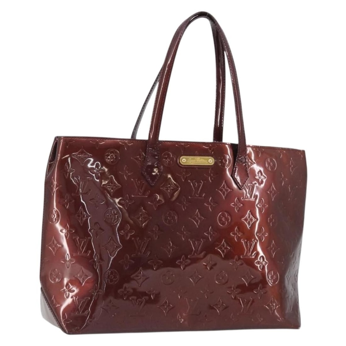 Louis Vuitton Wilshire MM Amarante Patent Leather Handbag M91645: Louis Vuitton Wilshire MM Amarante Patent Leather Handbag M91645 Louis Vuitton Wilshire MM handbag in Amarante Monogram Vernis patent leather. This women's handbag was made in France and is offered wi
