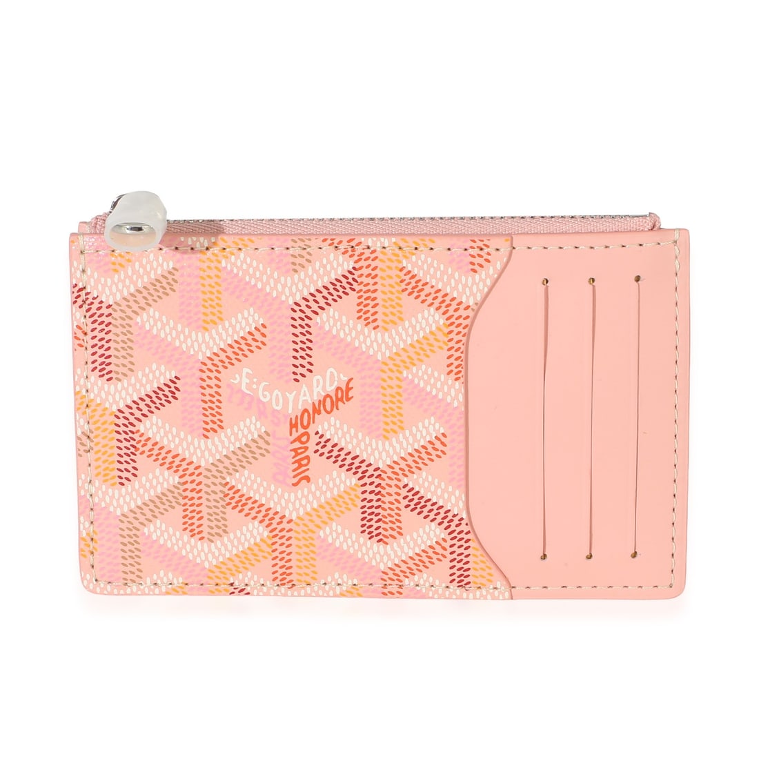 Goyard Bourbon Zip Card Holder Pink Goyardine Canvas Leather: Goyard Bourbon Zip Card Holder Pink Goyardine Canvas Leather Pre-owned Goyard Bourbon Zip Card Holder in pink Goyardine canvas with leather trim. This unisex zip-top card holder features a yellow canv