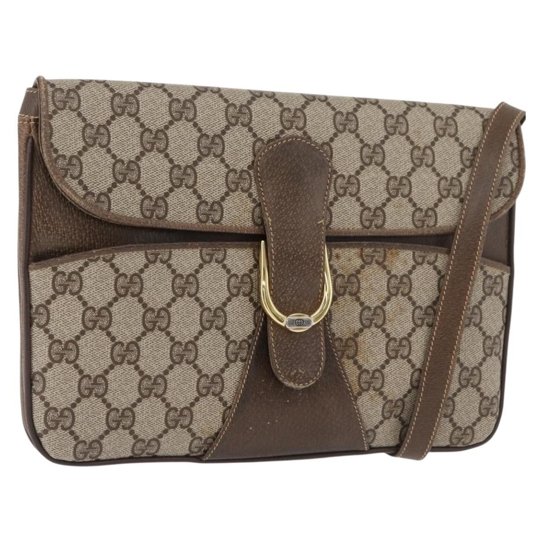 Gucci GG Supreme PVC Leather Shoulder Bag Beige Gold 179384: Gucci GG Supreme PVC Leather Shoulder Bag Beige Gold 179384 Authentic Gucci GG Supreme shoulder bag in beige and gold PVC leather with GG canvas. This women's shoulder bag is made in Italy and feature