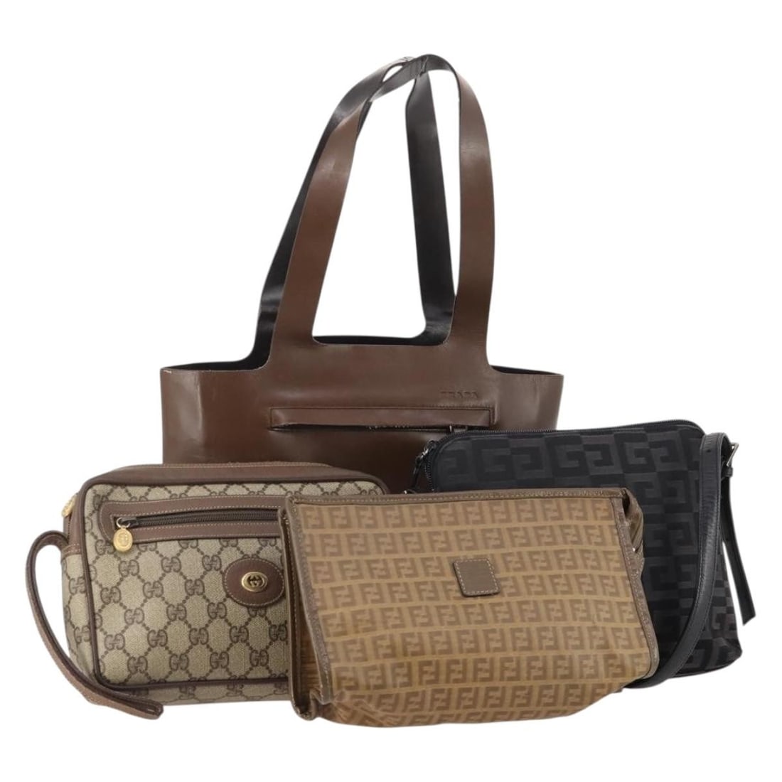 4 Designer Shoulder Bags Brown Beige Black PVC Leather GG Canvas: 4 Designer Shoulder Bags Brown Beige Black PVC Leather GG Canvas A special set sale of shoulder bags in brown, beige, and black, made from PVC leather and GG canvas. The set is offered as-is and inclu