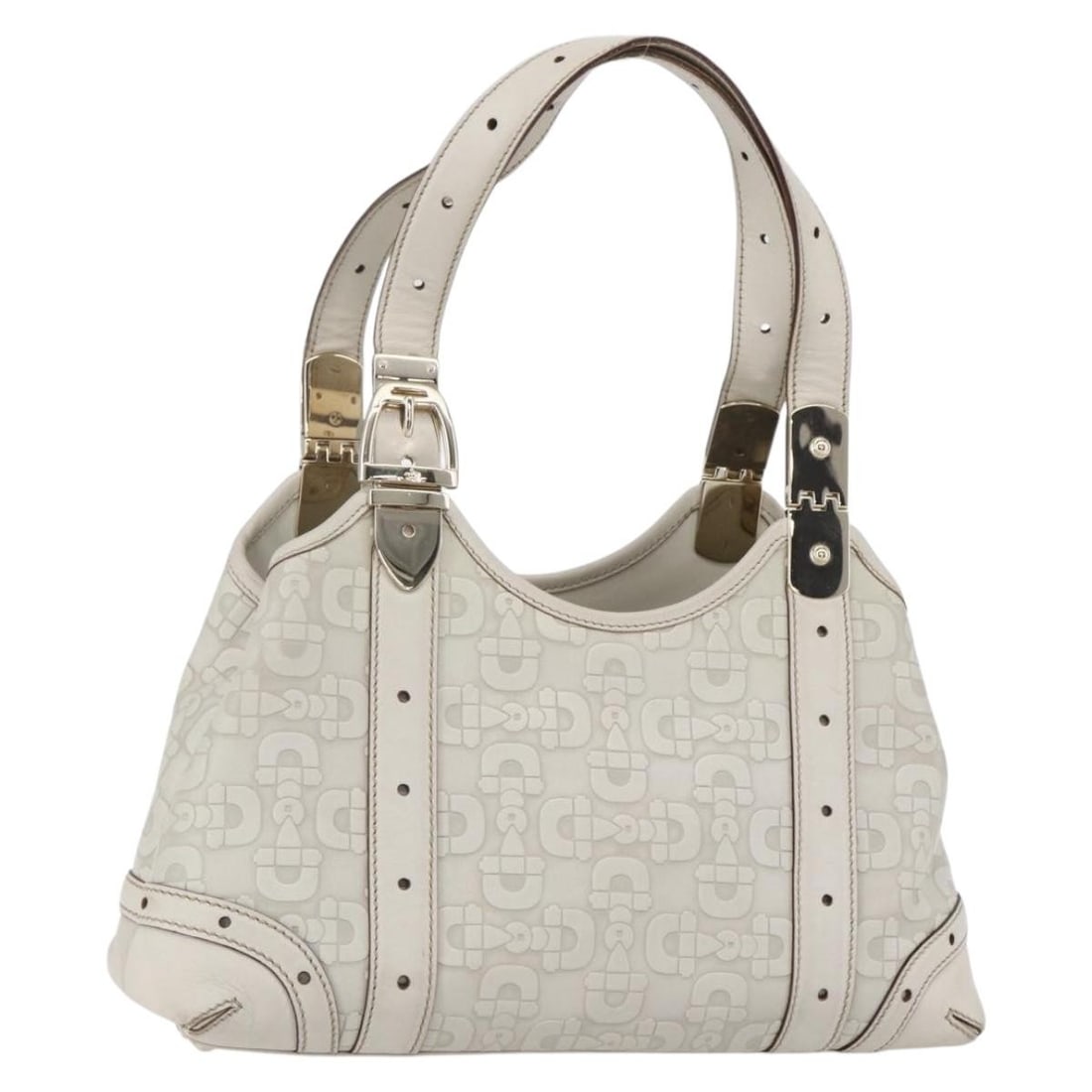 Gucci 145761 Leather Handbag Ivory Gold Made in Italy: Gucci 145761 Leather Handbag Ivory Gold Made in Italy Authentic Gucci handbag in ivory and gold leather, made in Italy. This women's bag shows heavy use, with visible rubbing, stains, slight shape los