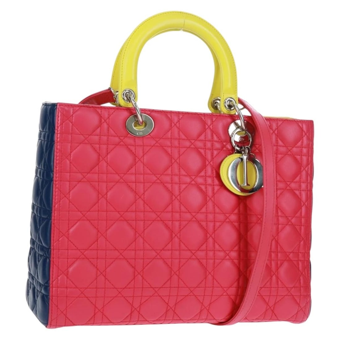 Christian Dior Lady Dior Cannage Leather 2way Handbag Pink Silver: Christian Dior Lady Dior Cannage Leather 2way Handbag Pink Silver Christian Dior Lady Dior Cannage 2-way handbag in pink leather with silver-tone accents. Made in Italy, this women's bag includes a sh