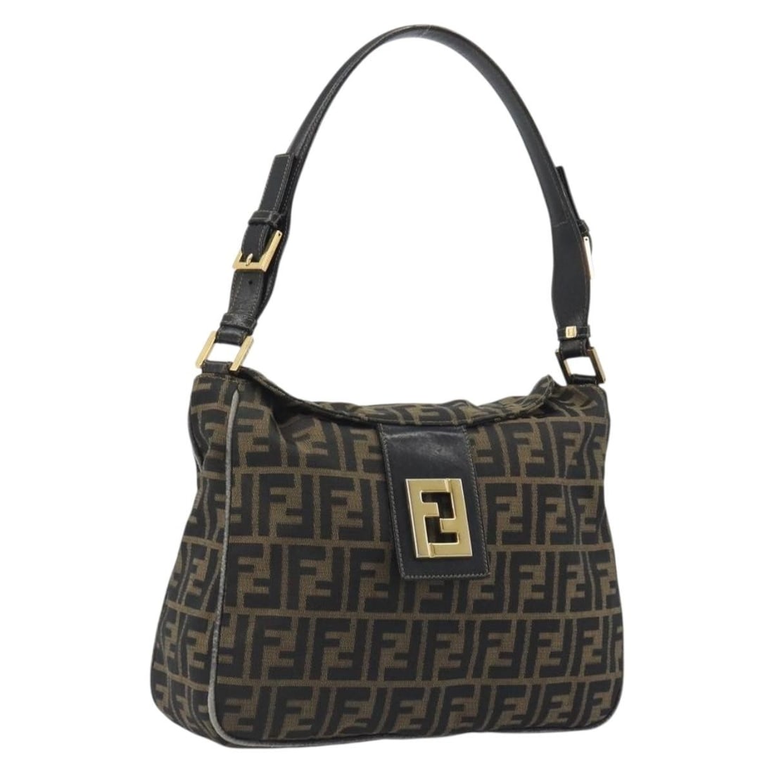 FENDI Mamma Baguette Shoulder Bag in Brown Zucca Canvas Gold Tone: FENDI Mamma Baguette Shoulder Bag in Brown Zucca Canvas Gold Tone Fendi Mamma Baguette shoulder bag in brown Zucca canvas with gold tone accents. This women's shoulder bag is made in Italy and feature