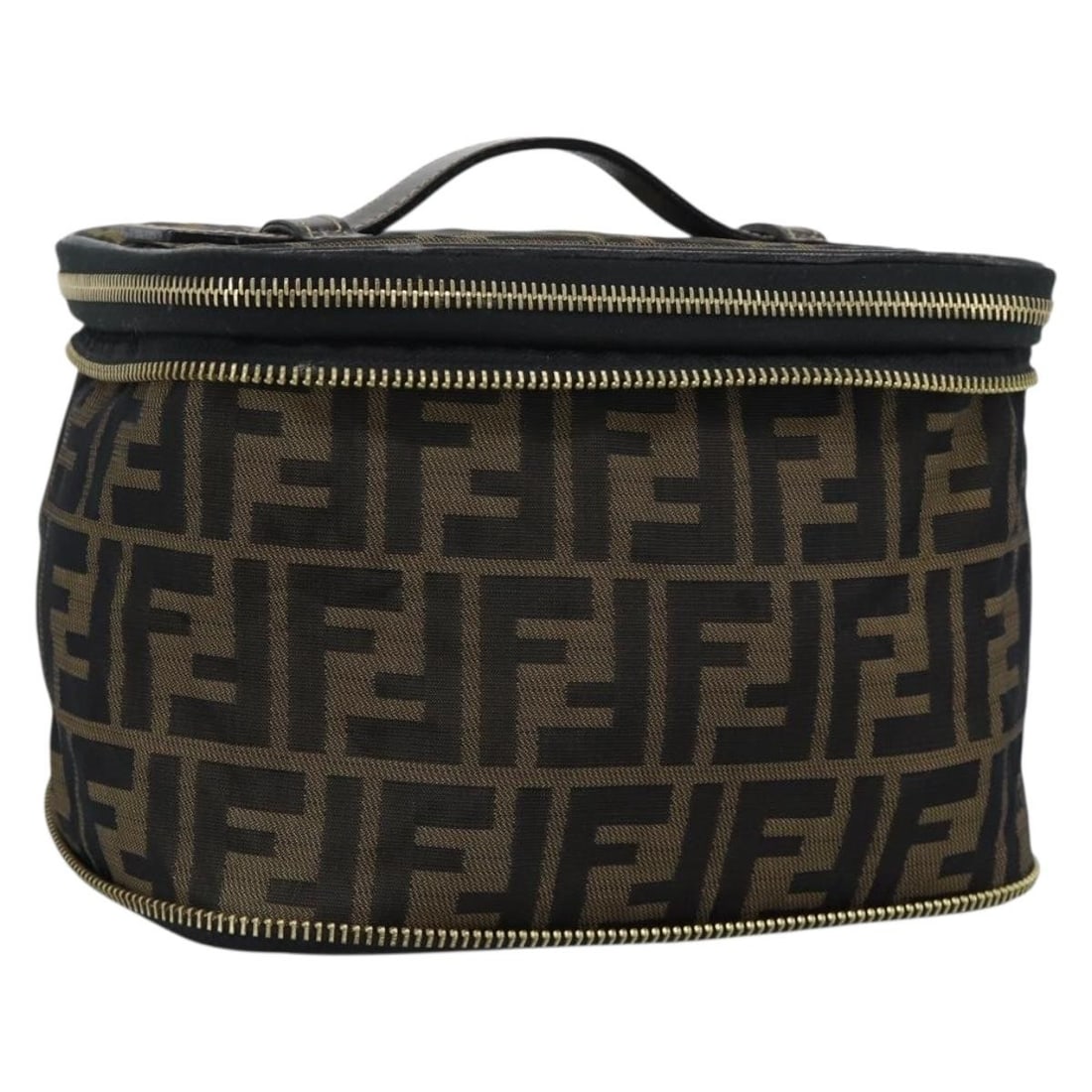 FENDI Zucca Canvas Vanity Hand Bag Black Brown Italy: FENDI Zucca Canvas Vanity Hand Bag Black Brown Italy Authentic FENDI vanity handbag in black and brown Zucca canvas. This women's handbag is made in Italy and features a compact structured silhouette 