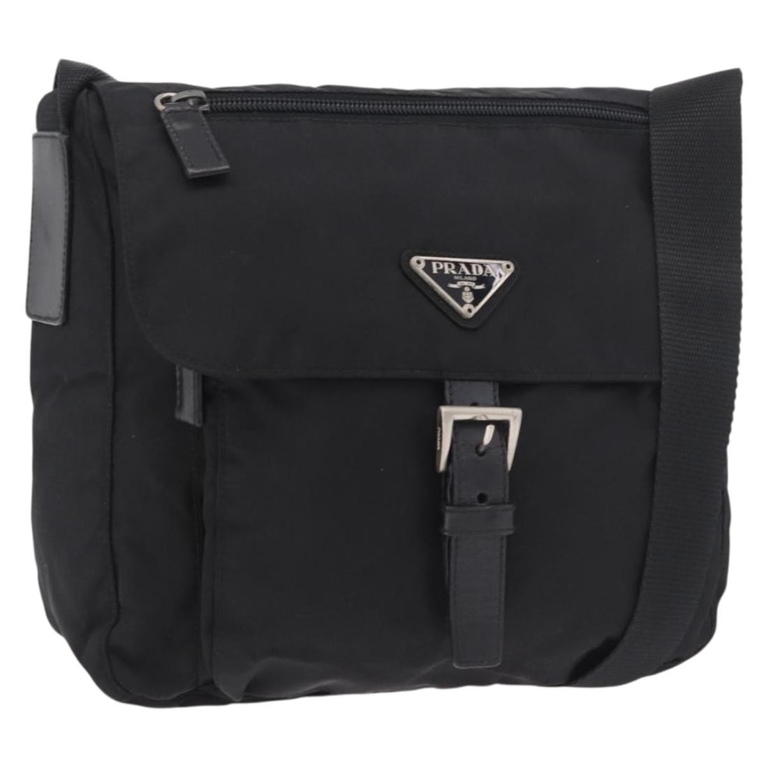 PRADA Black Nylon Shoulder Bag Silver Tone Hardware: PRADA Black Nylon Shoulder Bag Silver Tone Hardware Authentic Prada shoulder bag in black nylon with silver-tone accents, made in Italy. This women's bag features a compact shoulder silhouette with an