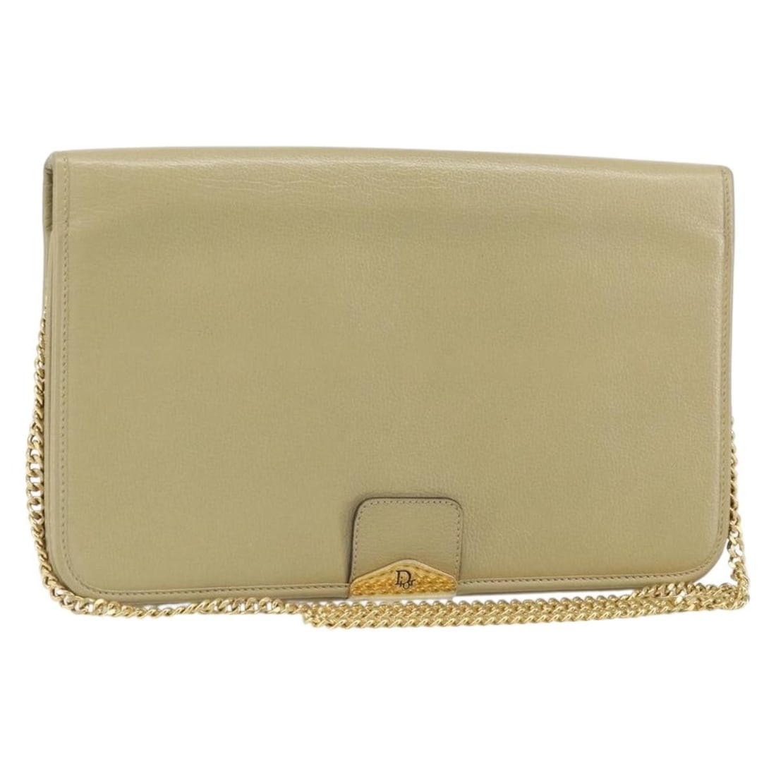 Christian Dior Leather Shoulder Bag Beige with Gold Tone Chain: Christian Dior Leather Shoulder Bag Beige with Gold Tone Chain Christian Dior shoulder bag in beige leather with gold-tone accents. Made in France, this women's bag has a slim profile with a chain sho