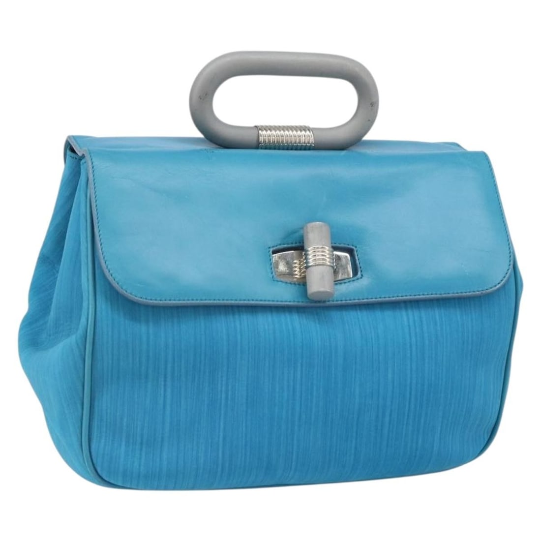 BALLY Blue Silver Nylon Handbag Italy: BALLY Blue Silver Nylon Handbag Italy This BALLY women's handbag is crafted from durable nylon in a stylish blue and silver color combination. Made in Italy, the bag features a compact design with a h