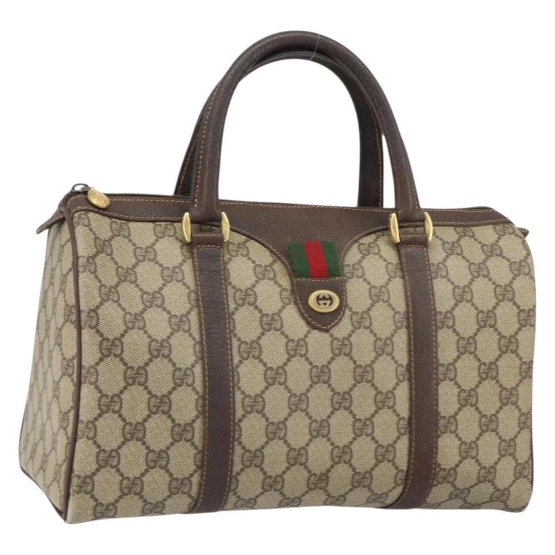 Beige Gold GG Canvas Web Sherry Line Handbag by Gucci 40 02 007: Beige Gold GG Canvas Web Sherry Line Handbag by Gucci 40 02 007 This is a Gucci GG Supreme Web Sherry Line hand bag crafted from GG canvas in beige and gold tones. Designed for women, it features dual
