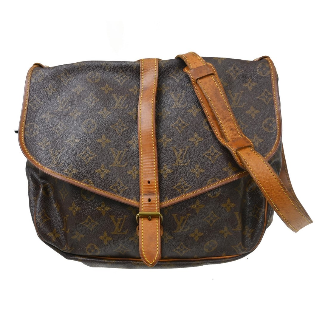 Louis Vuitton Saumur 35 Monogram Crossbody Bag M42254: Louis Vuitton Saumur 35 Monogram Crossbody Bag M42254 Vintage Louis Vuitton Saumur 35 shoulder bag in Monogram canvas and leather, made in France. It features a buckle closure, brown exterior and lini